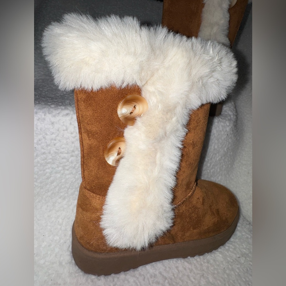 SO Brand Girl's Sophia Brown Suede Faux Fur Winter Boots Chestnut